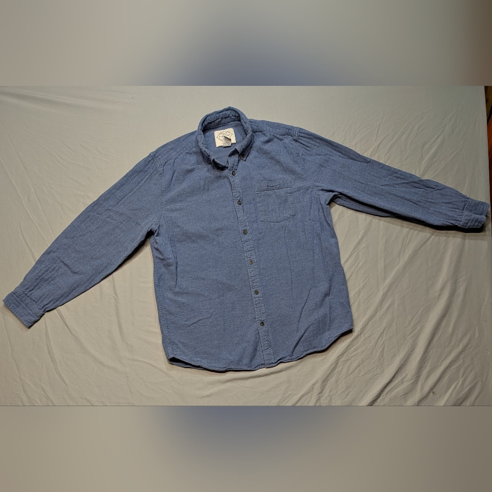 St John's Bay Super Soft 100% Cotton Blue Grey Flannel Button Front Shirt Size L